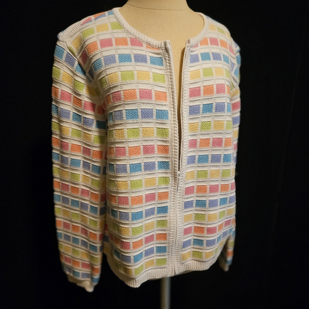 Talbots Multicolor Grid Pattern Cardigan - image 2